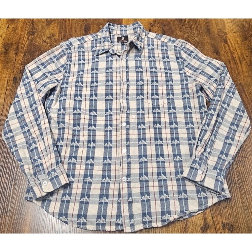 Jack + Sage Men's Blue White Plaid Long Sleeve Flannel Button Down Shirt Large